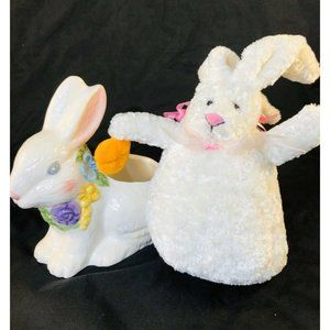 Easter Bunny Ceramic Candy Dish and plush
